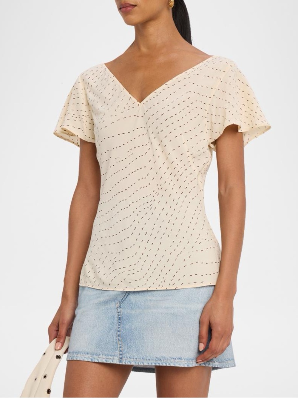 Rag & Bone Yvonne V- Neck Cream Brown Printed  Women’s Top Size 6 NWT